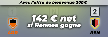 Promo bonus match Ligue 1 Lorient Rennes 142 euros