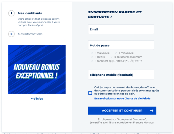 Inscription parions sport bonus