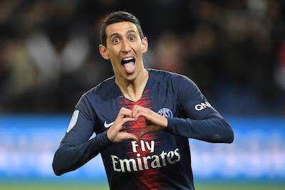 Angel Di Maria célébrant un but avec le PSG contre Rennes en Ligue 1.