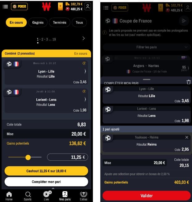 Compléter mon pari Winamax