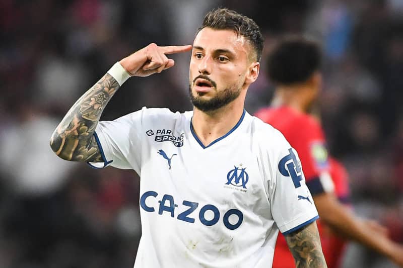 Jonathan Clauss qui célèbre son but face au LOSC en mai 2023. ©xMatthieuxMirvillex