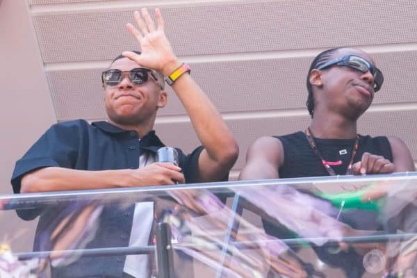 Kylian Mbappé au Grand Prix de Monaco avec Raphaël Varane et Virgil Van Dijk